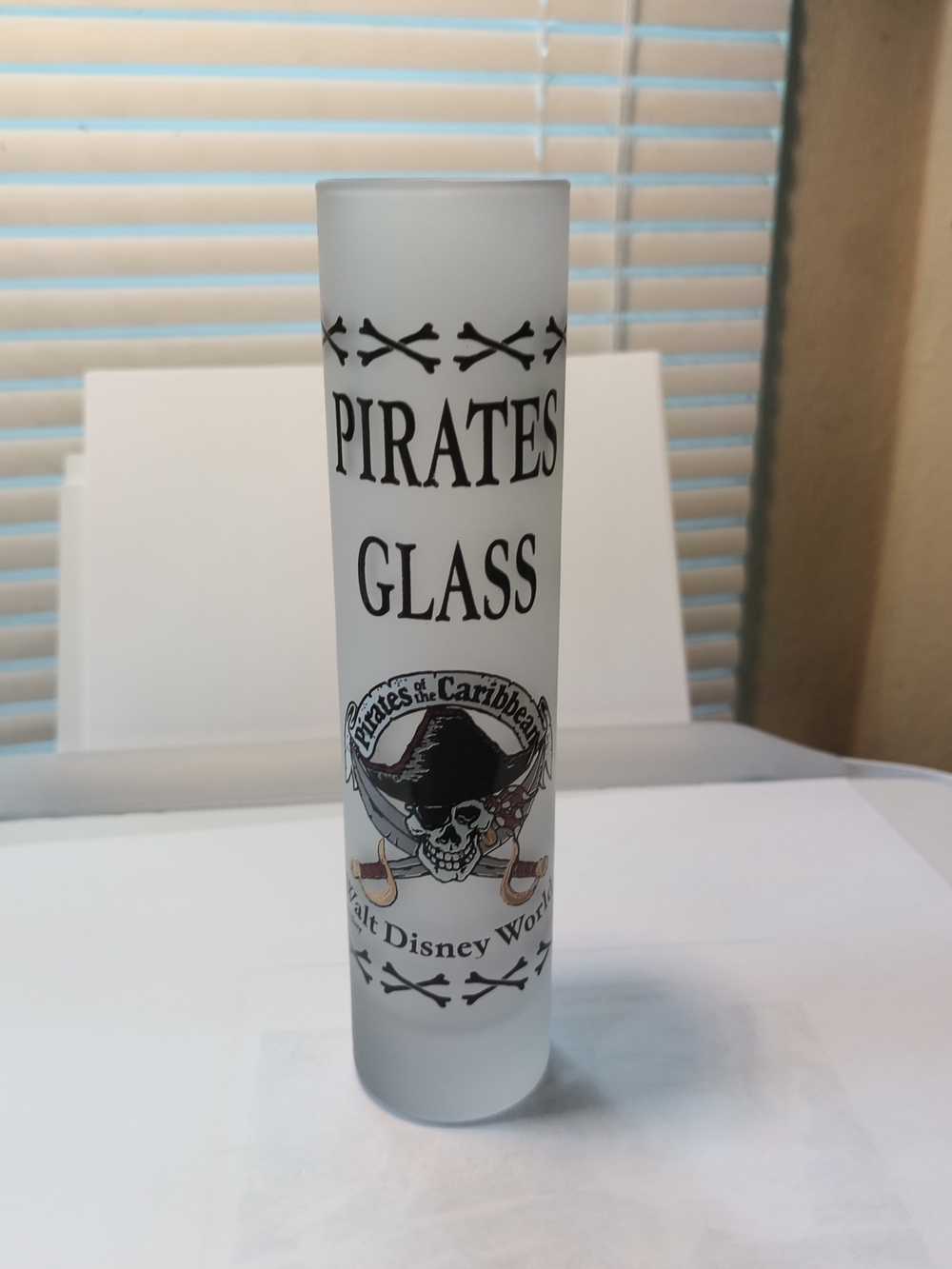 Pirates Glass Frosted Shot Glass - Black and White Disney 8 Ounces